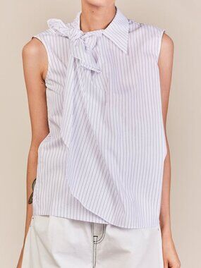 MM6 White Pinstripe Cotton-Poplin Asymmetrical Wrap Sleeveless Shirt